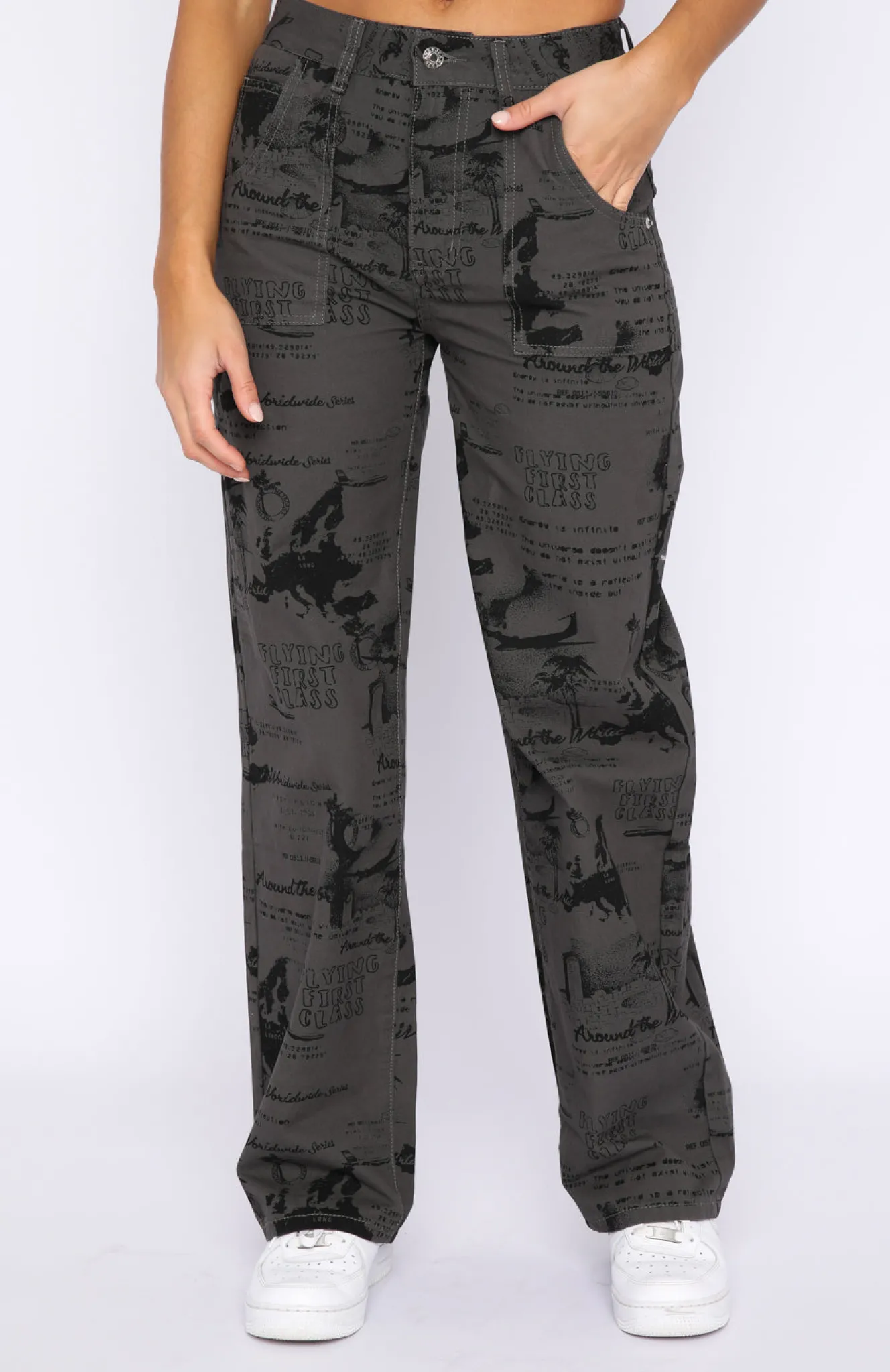 Pants | White Fox Boutique Give Me A Break Printed Cargo Pants Charcoal grey
