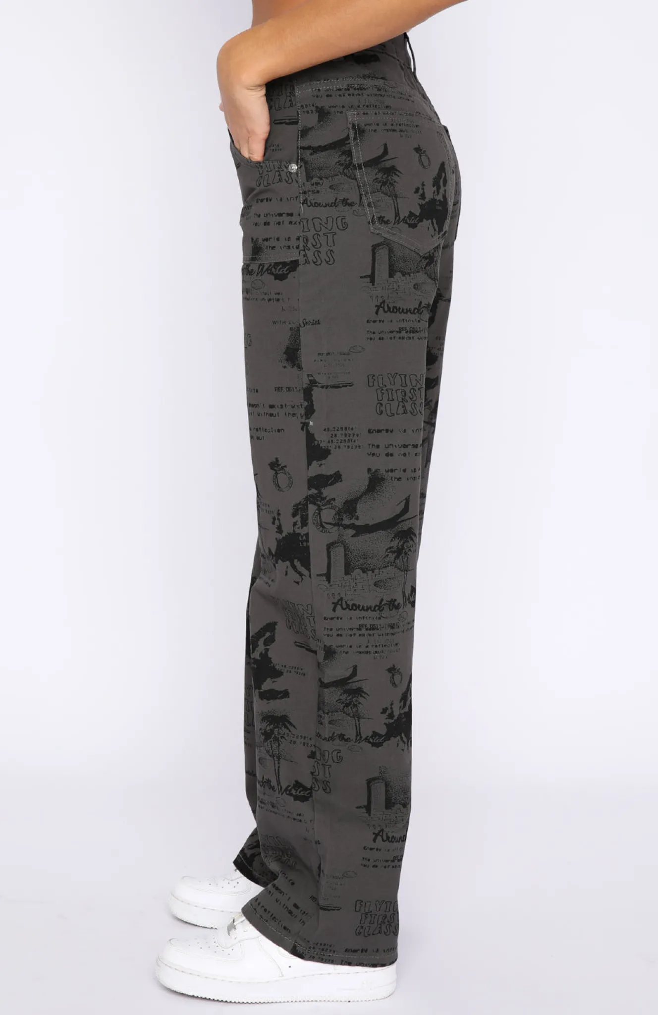 Pants | White Fox Boutique Give Me A Break Printed Cargo Pants Charcoal grey