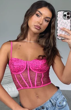 Shirts & Blouses | White Fox Boutique Give Me More Bustier Fuchsia Sequin pink