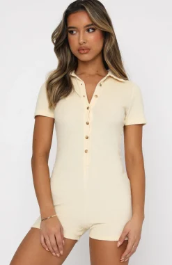 Restocked | White Fox Boutique Golden Light Terry Playsuit Cream nude