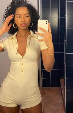 Restocked | White Fox Boutique Golden Light Terry Playsuit Cream nude