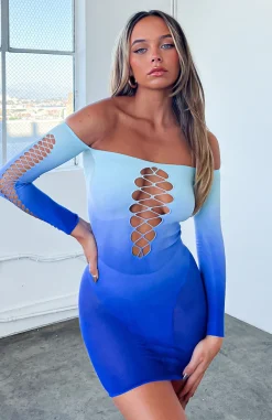 Long Sleeve Dresses | White Fox Boutique Hate To Say Long Sleeve Mini Dress Topaz Gradient blue