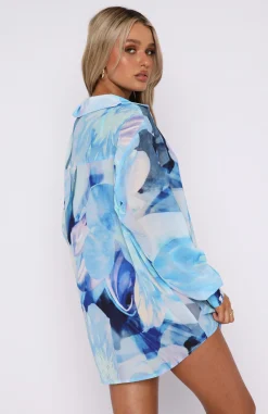 Resort Wear | White Fox Boutique Here It Goes Oversized Shirt Haze blue