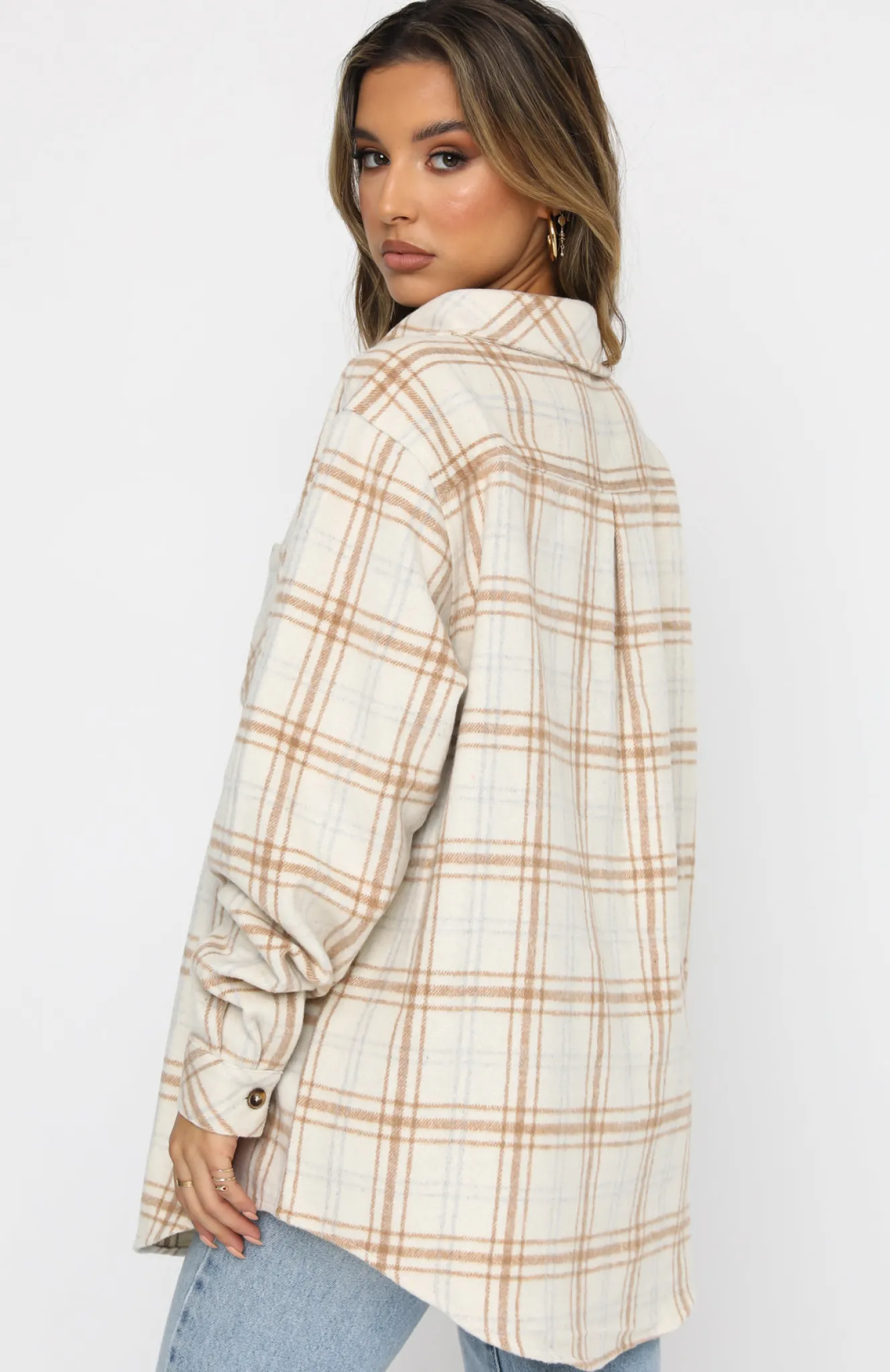 Jackets & Blazers | White Fox Boutique I Think Of You Plaid Shirt Cream nude