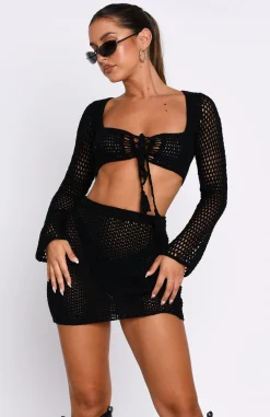Resort Wear | White Fox Boutique I Was Here Long Sleeve Crochet Crop black