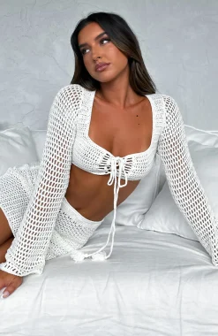 Resort Wear | White Fox Boutique I Was Here Long Sleeve Crochet Crop Off white