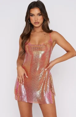 Restocked | White Fox Boutique Iconic Image Mini Dress Coral Iridescent orange