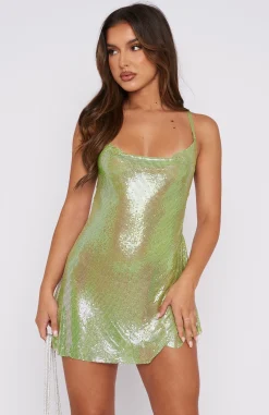 Restocked | White Fox Boutique Iconic Image Mini Dress Lime Iridescent green