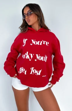 Jackets & Blazers | White Fox Boutique If You're Lucky Oversized Hoodie Dark red