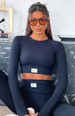 Sports Bras & Crops | White Fox Boutique In Control Long Sleeve Seamless Crop black