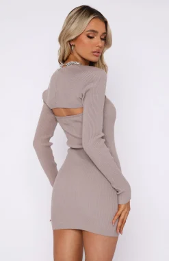 Long Sleeve Dresses | White Fox Boutique In Full Bloom Long Sleeve Mini Dress Taupe nude