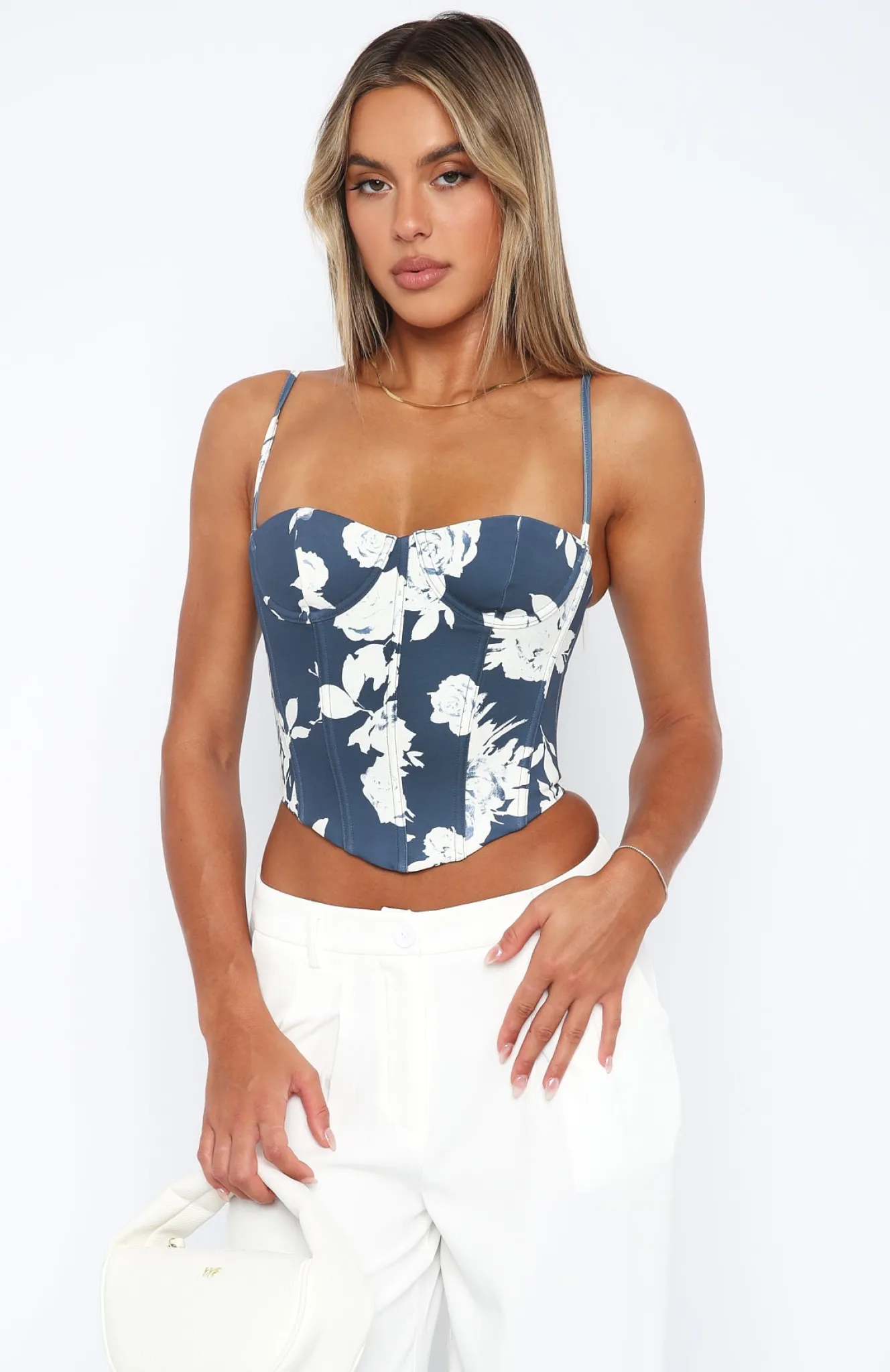 Shirts & Blouses | White Fox Boutique In The Morning Bustier Navy Rose blue