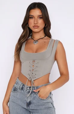 Shirts & Blouses | White Fox Boutique In Two Minds Crop Mushroom grey
