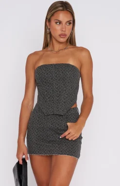 Shirts & Blouses | White Fox Boutique Insomnia Strapless Bustier Charcoal Monogram grey