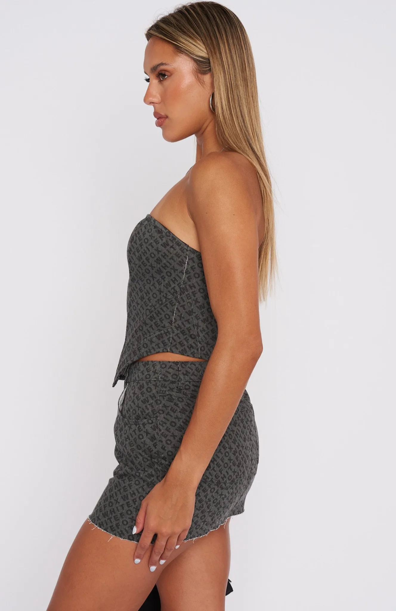 Shirts & Blouses | White Fox Boutique Insomnia Strapless Bustier Charcoal Monogram grey
