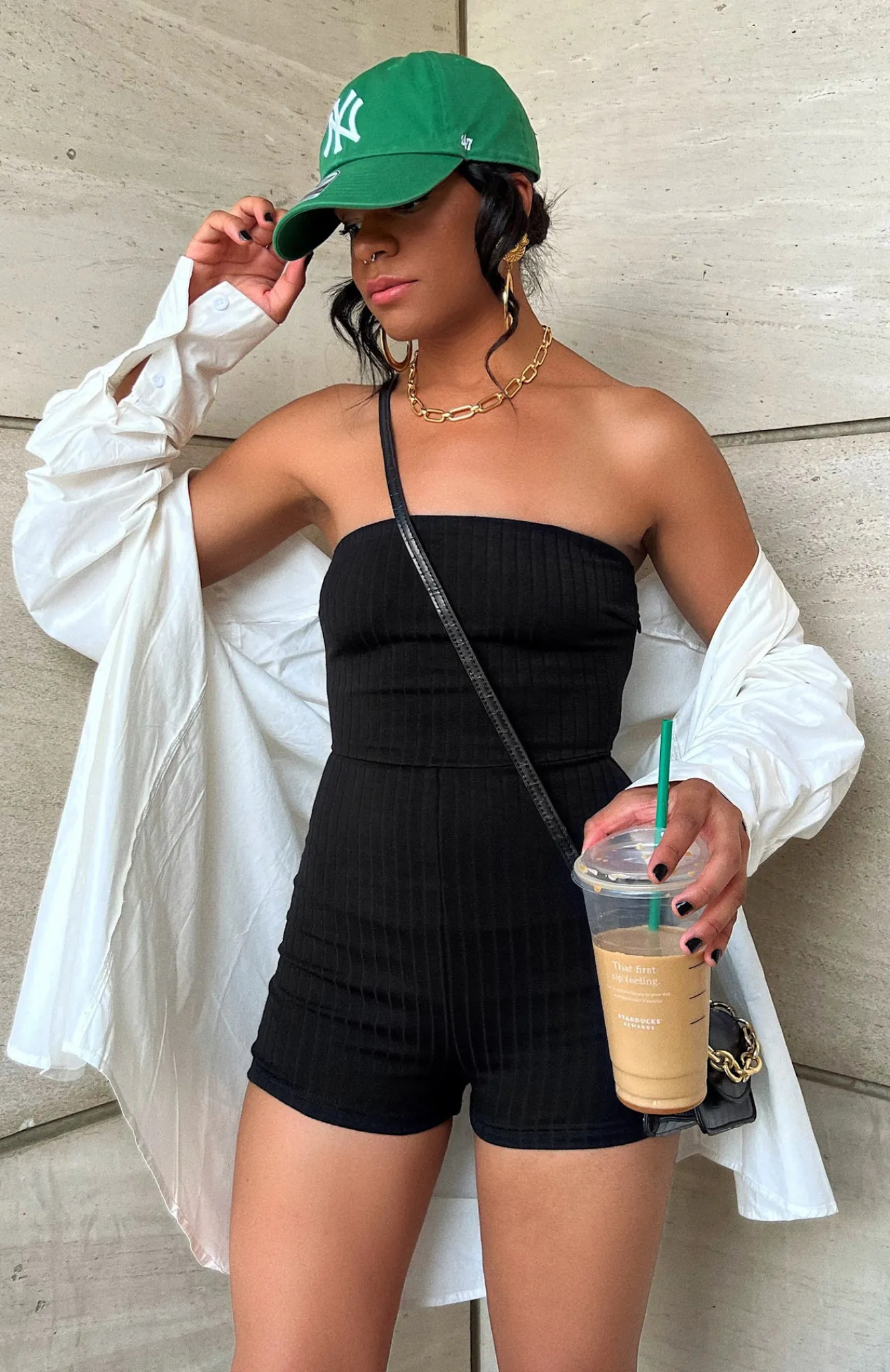 Restocked | White Fox Boutique Island Ribbed Playsuit black