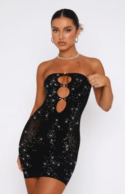 Restocked | White Fox Boutique It's All About Me Strapless Diamante Mini Dress black