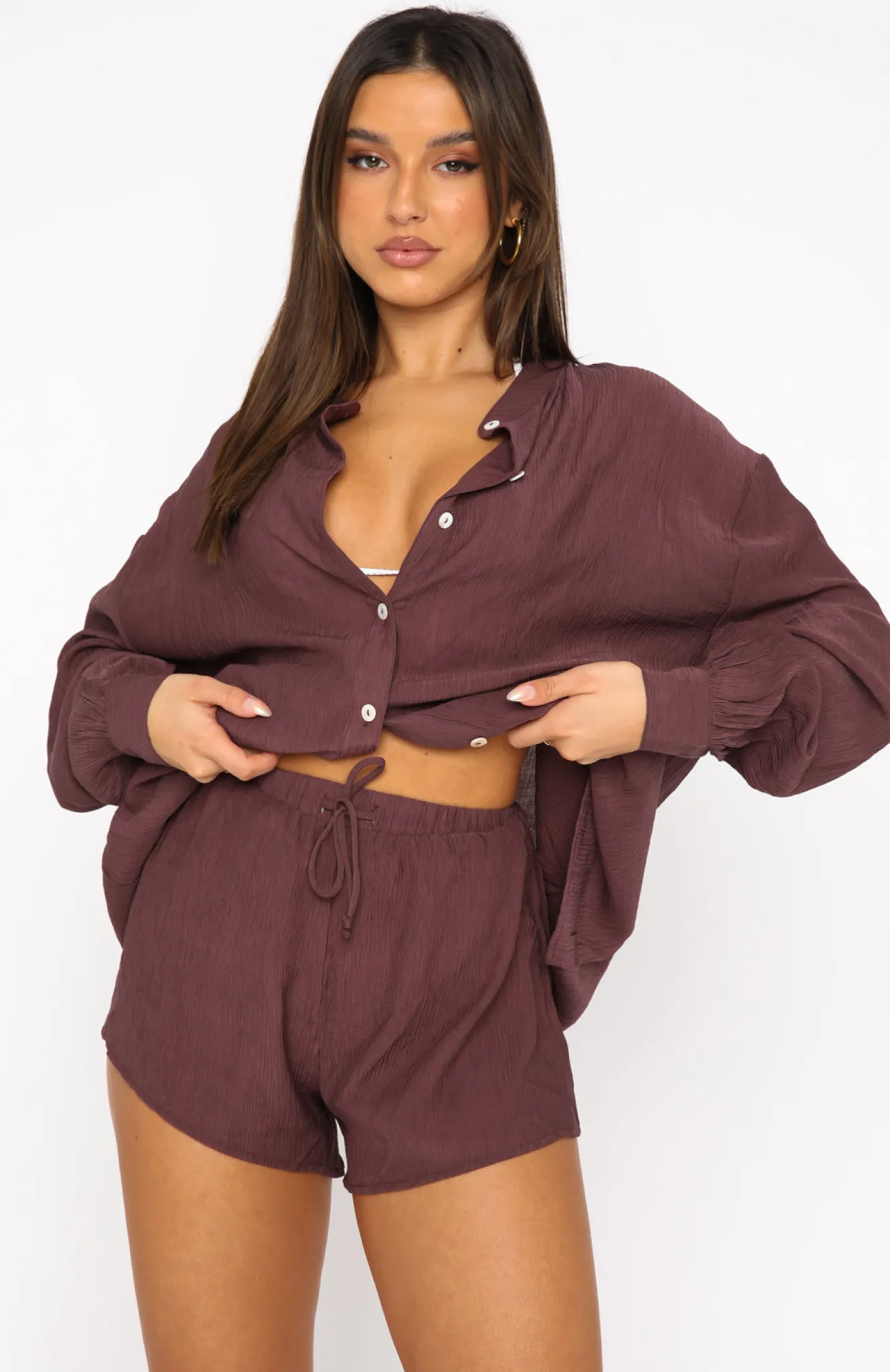Resort Wear | White Fox Boutique I've Got A Feeling Shorts Chocolate brown