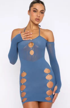 Long Sleeve Dresses | White Fox Boutique Keep On Looking Mini Dress Moonlight blue