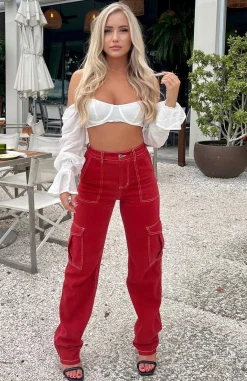 Pants | White Fox Boutique Keep On Moving Cargo Pants Rust red