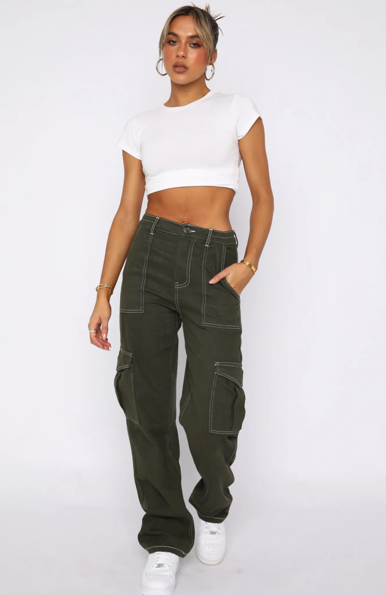 Pants | White Fox Boutique Keep On Moving Cargo Pants Khaki green
