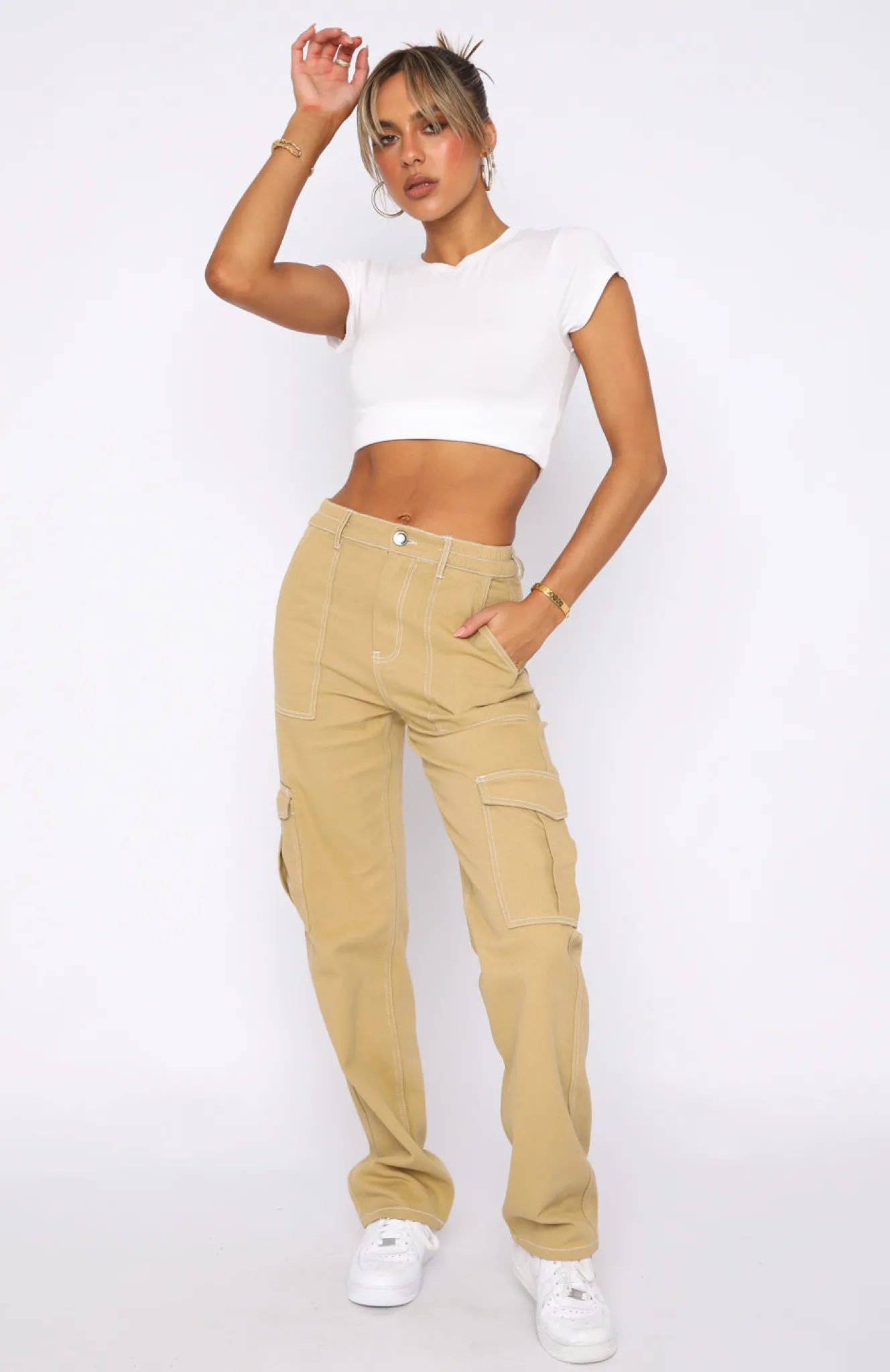 Pants | White Fox Boutique Keep On Moving Cargo Pants Sand nude