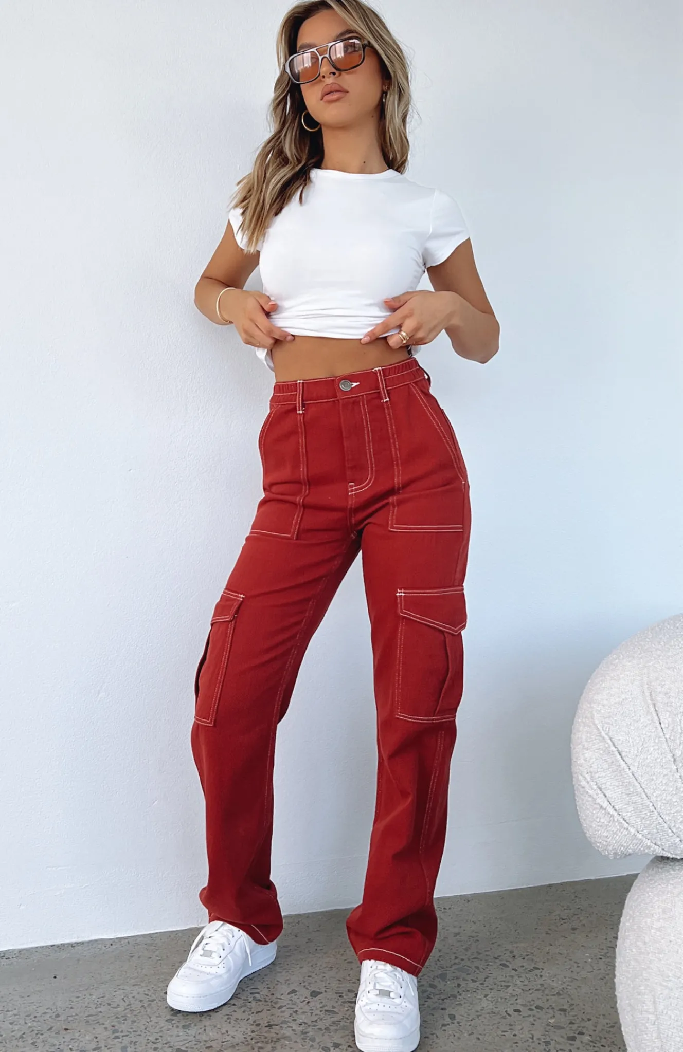 Pants | White Fox Boutique Keep On Moving Cargo Pants Rust red