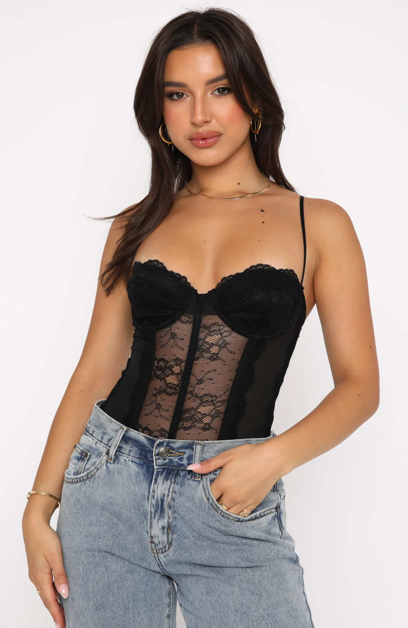 Shirts & Blouses | White Fox Boutique Keep Them Waiting Lace Bodysuit black