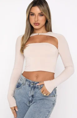 Shirts & Blouses | White Fox Boutique Keep Track Long Sleeve Crop nude