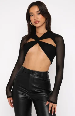 Shirts & Blouses | White Fox Boutique Laid Back Mesh Long Sleeve Crop black