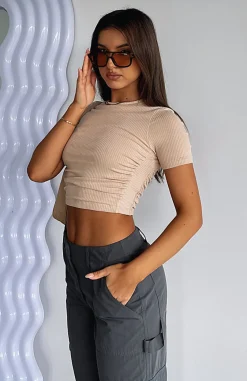 Shirts & Blouses | White Fox Boutique Last One Standing Ribbed Crop Beige nude