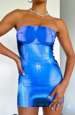 Restocked | White Fox Boutique Life On Mars Strapless Mini Dress Milky Way blue