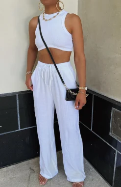 Pants | White Fox Boutique Live It Up Linen Pants white