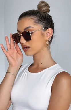 Sunglasses | White Fox Boutique Madrid Sunglasses Gold/Chocolate multi