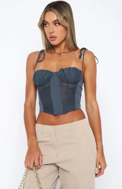 Shirts & Blouses | White Fox Boutique Make The Move Bustier Charcoal blue