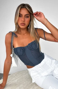 Shirts & Blouses | White Fox Boutique Make The Move Bustier Charcoal blue