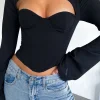 Shirts & Blouses | White Fox Boutique Meet Me Out Long Sleeve Bustier black
