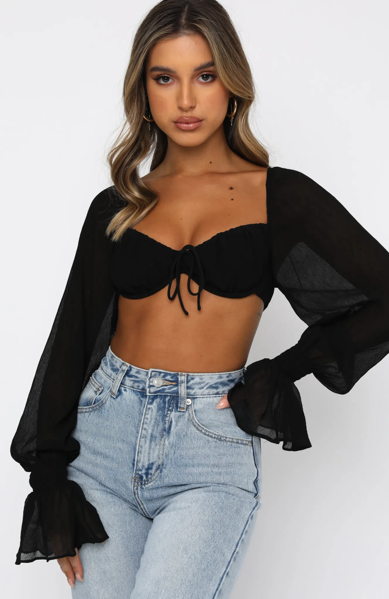 Shirts & Blouses | White Fox Boutique Memorable Moment Long Sleeve Crop black