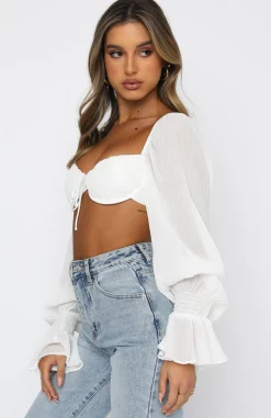 Shirts & Blouses | White Fox Boutique Memorable Moment Long Sleeve Crop white