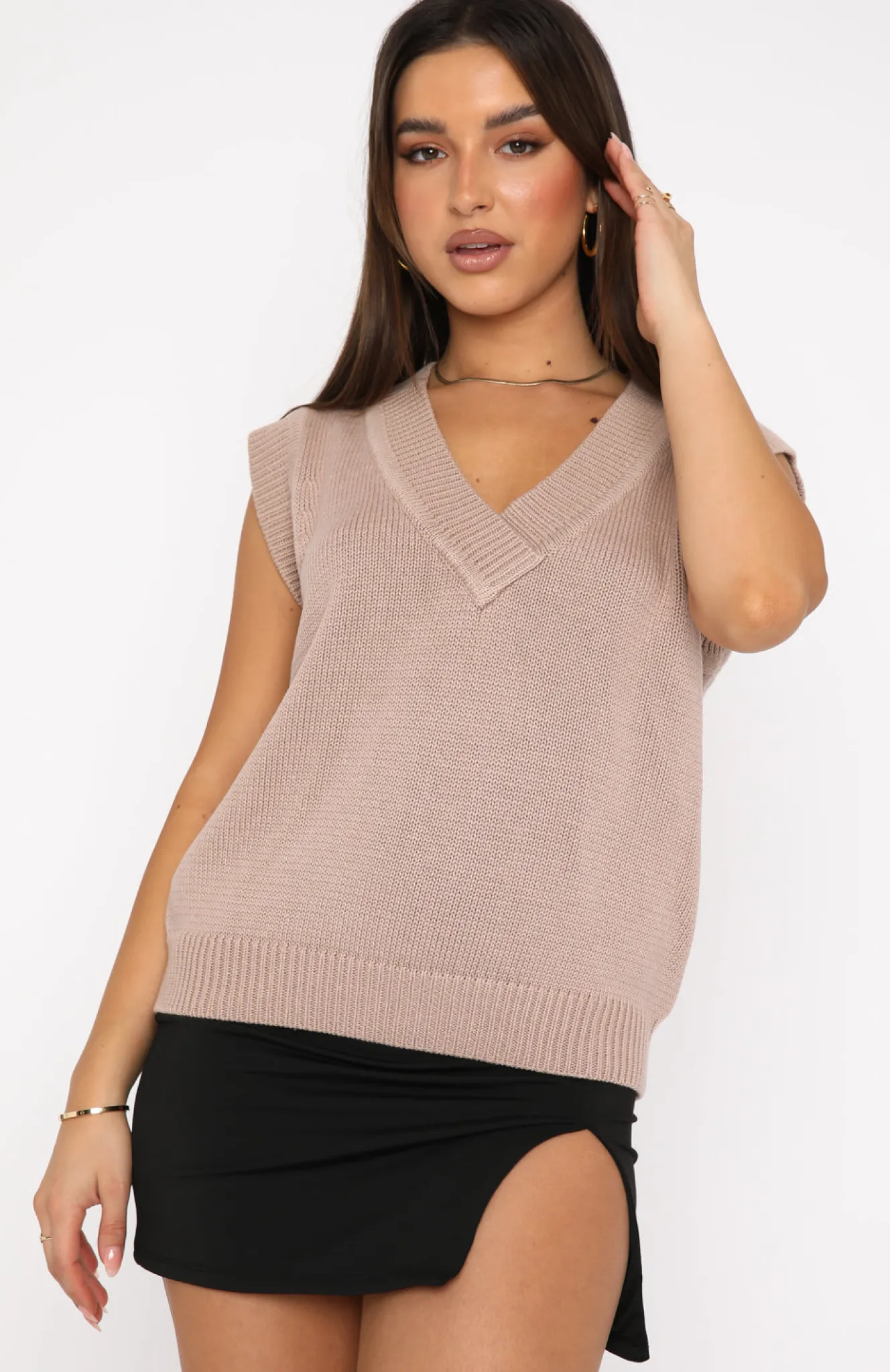 Shirts & Blouses | White Fox Boutique Mixed Messages Knit Vest Stone nude