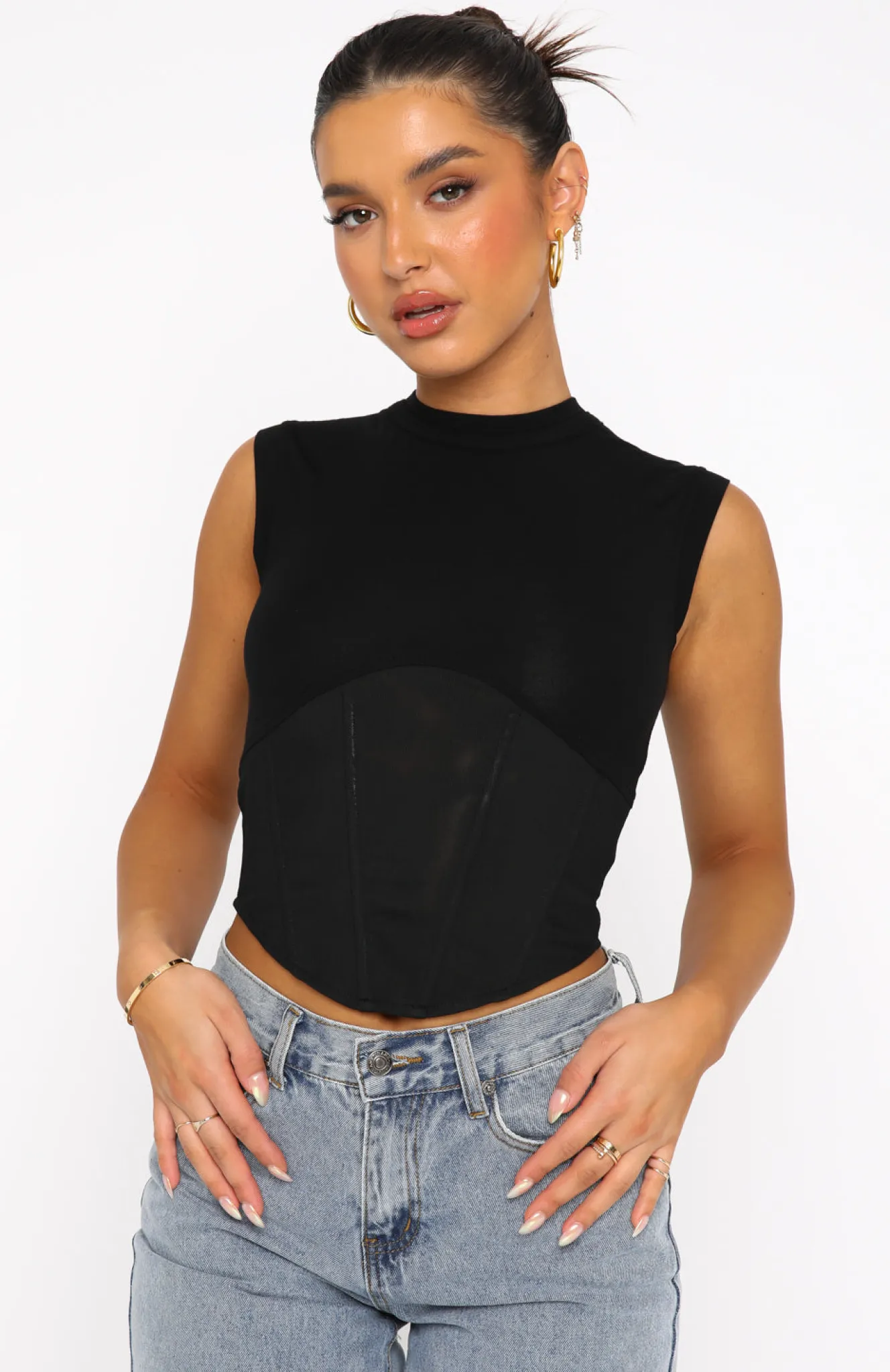 Shirts & Blouses | White Fox Boutique Mixed Ties Corset Tank black