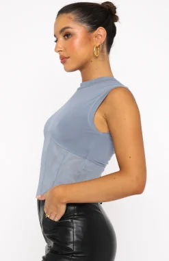Shirts & Blouses | White Fox Boutique Mixed Ties Corset Tank Steel blue