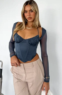 Shirts & Blouses | White Fox Boutique Must Be Magic Long Sleeve Bustier Steel blue