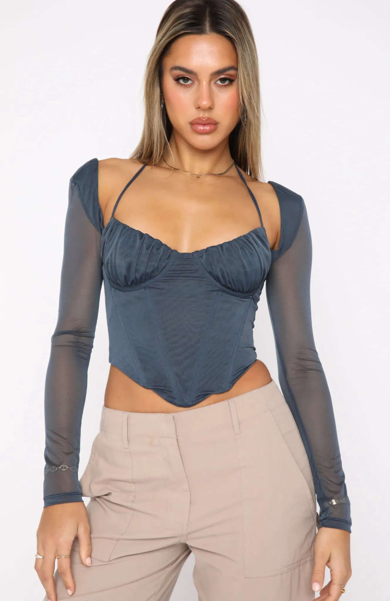 Shirts & Blouses | White Fox Boutique Must Be Magic Long Sleeve Bustier Steel blue