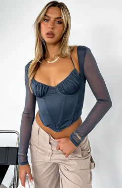 Shirts & Blouses | White Fox Boutique Must Be Magic Long Sleeve Bustier Steel blue