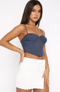 Shirts & Blouses | White Fox Boutique Need You Around Mesh Bustier Steel blue