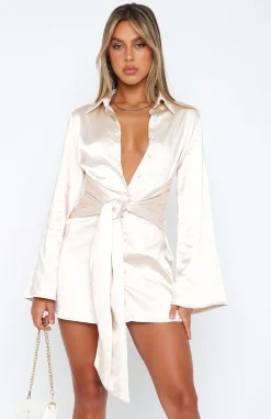 Long Sleeve Dresses | White Fox Boutique Night Out Long Sleeve Mini Dress Champagne gold