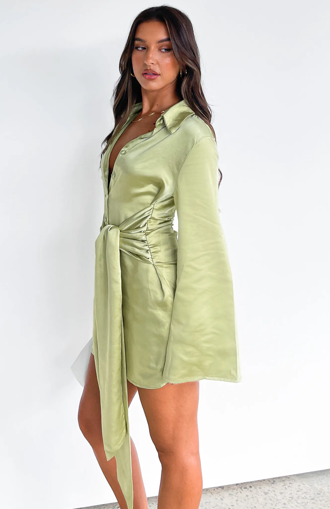 Long Sleeve Dresses | White Fox Boutique Night Out Long Sleeve Mini Dress Matcha green