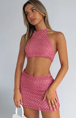 Resort Wear | White Fox Boutique No More Lies Halter Crop Hot Lurex pink
