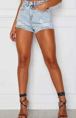Denim | White Fox Boutique On A Mission Denim Shorts Washed Denim blue